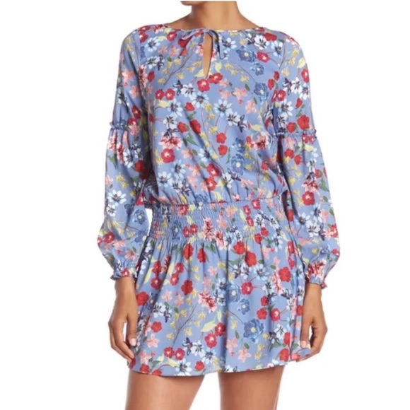 Parker Floral Smocked Long Sleeve Mini Dress  Size Medium - Picture 1 of 5